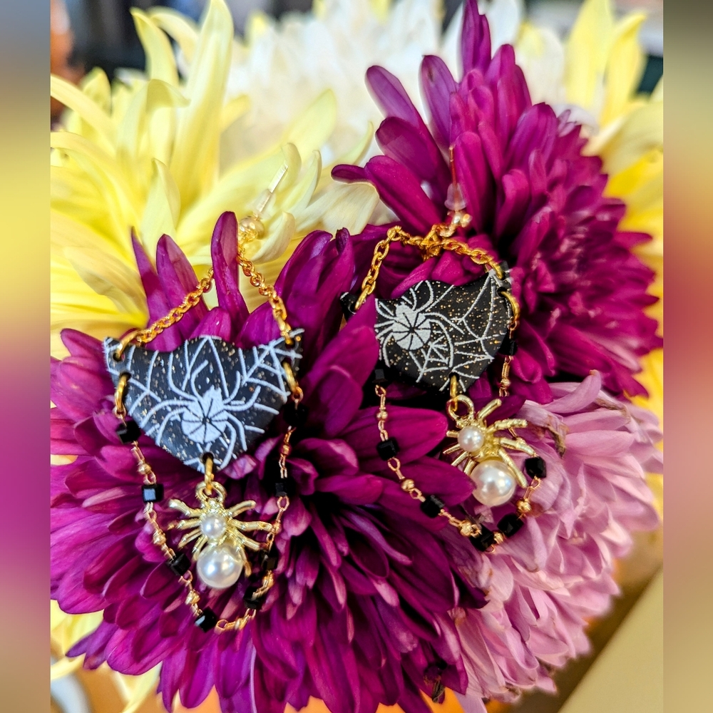 Handmade Polymer Clay Spider Earrings